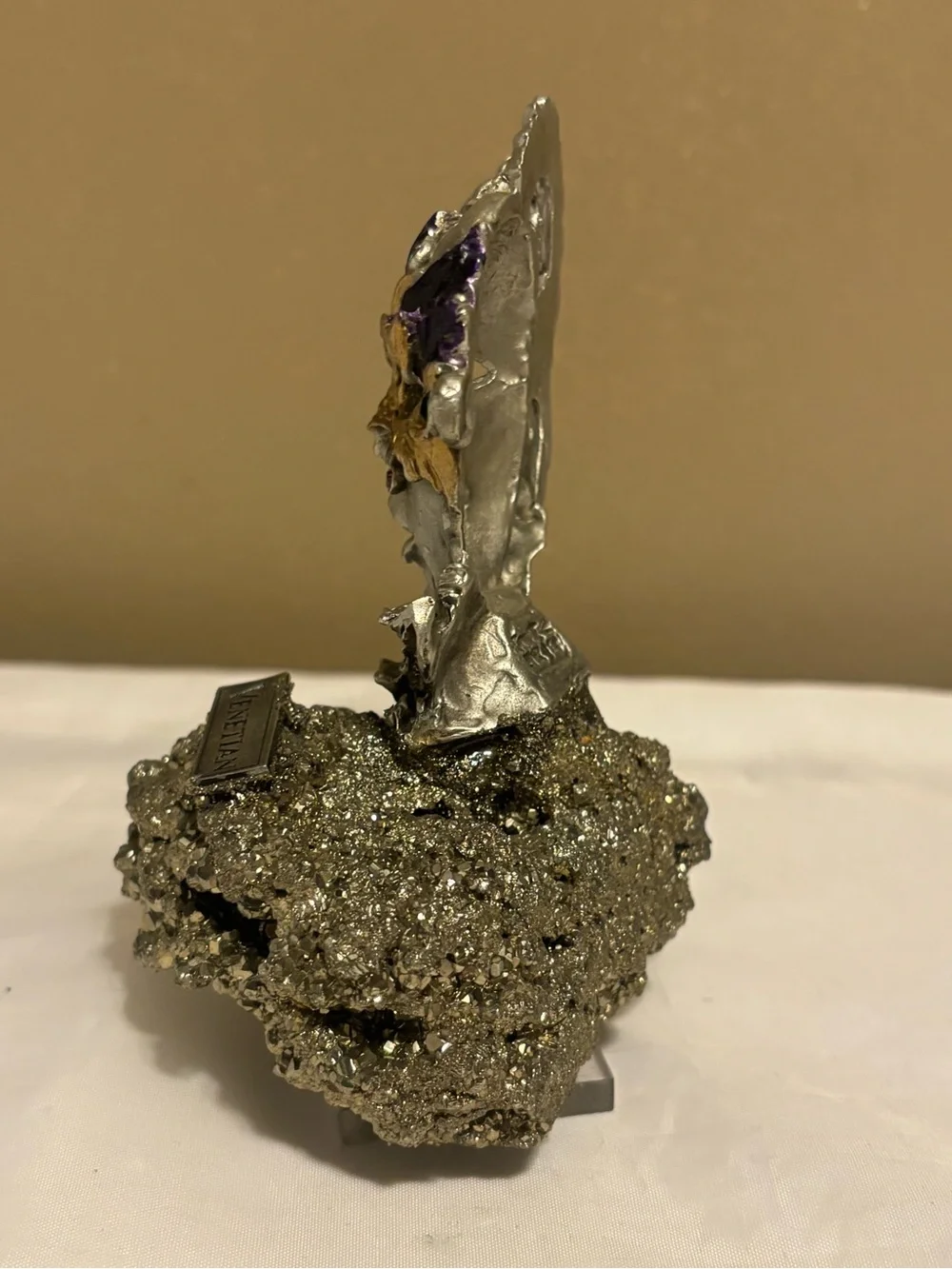 Venetian Mask Decorative Sculpture Pewter, Gold and Purple Greg Neely